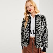 Shein Zip Front Leopard Print Coat