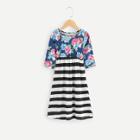 Shein Girls Contrast Striped Floral Print Dress