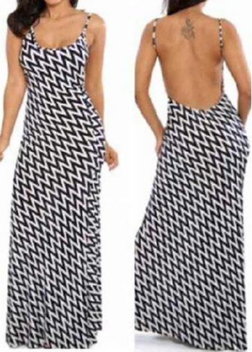Rosewe Chevron Print Open Back Strappy Maxi Dress