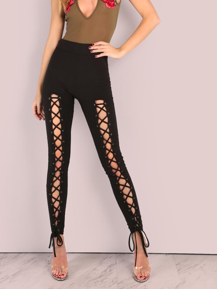 Shein Lace Up Criss Cross Leggings Black