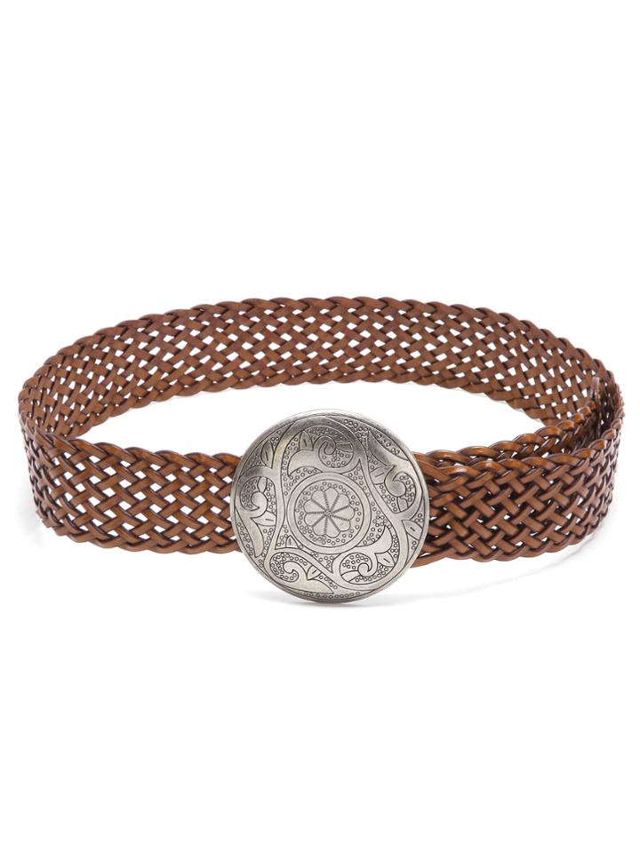 Shein Floral Engraved Buckle Woven Western Belt