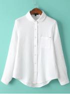 Shein White Lapel Long Sleeve Pockets Ruched Blouse