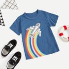 Shein Boys Rainbow Print Aircraft Embroidery T-shirt