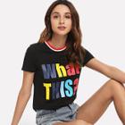 Shein Letter Print Striped Neck Tee