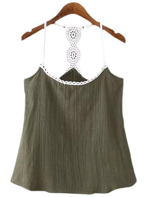 Shein Green Backless Lace Splicing Spaghetti Strap Tank Top
