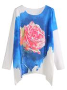Shein White Rose Print Drop Shoulder T-shirt