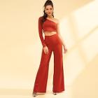 Shein One Shoulder Crop Top And Flare Leg Pants Set