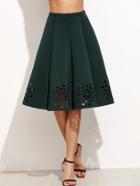 Shein Dark Green Laser Cut Out Pleated Skirt
