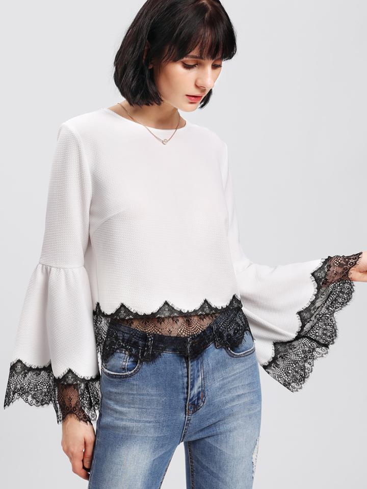 Shein Contrast Eyelash Lace Trim Textured Top