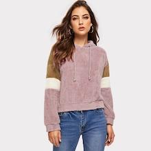 Shein Drop Shoulder Color-block Teddy Hoodie
