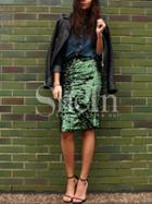 Shein Green Sequined Straight Skirt