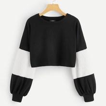 Shein Contrast Faux Fur Sleeve Cut-and-sew Sweatshirt