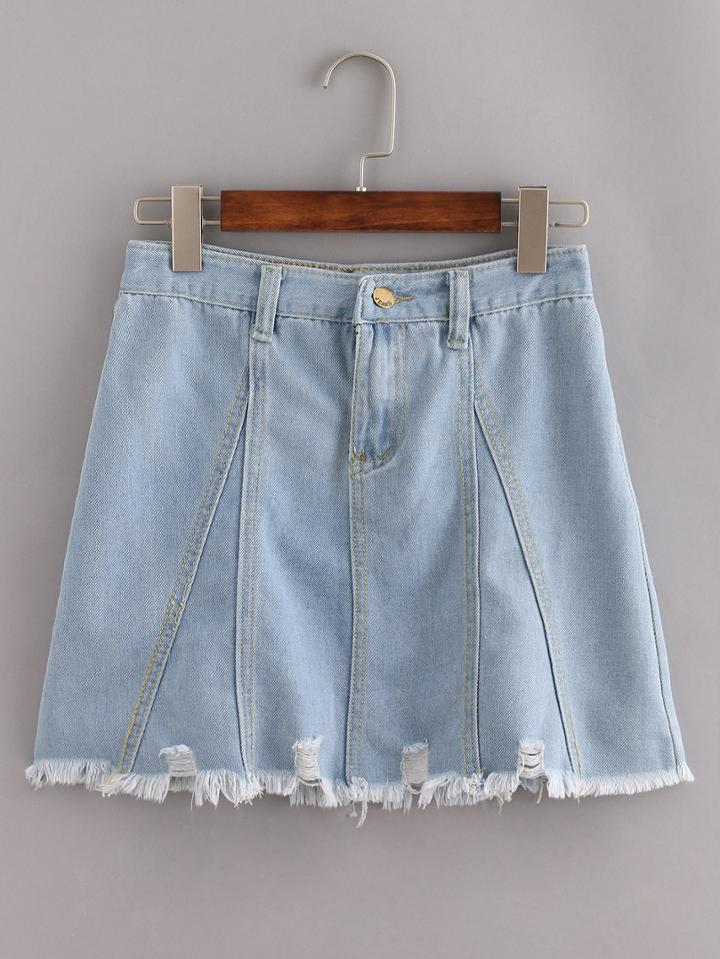 Shein Pale Blue Fringe Denim A-line Skirt