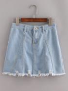 Shein Pale Blue Fringe Denim A-line Skirt