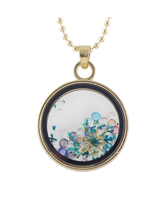 Shein Blue Flower Shape Round Pendant Necklace