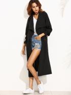 Shein Black Lapel Pocket Split Long Sleeve Outerwear