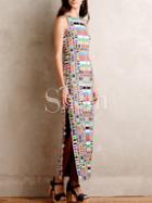 Shein Multicolor Geometric Cut Out Backless Split Maxi Dress