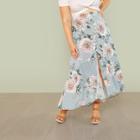 Shein Plus Button Up Flounce Hem Floral Skirt