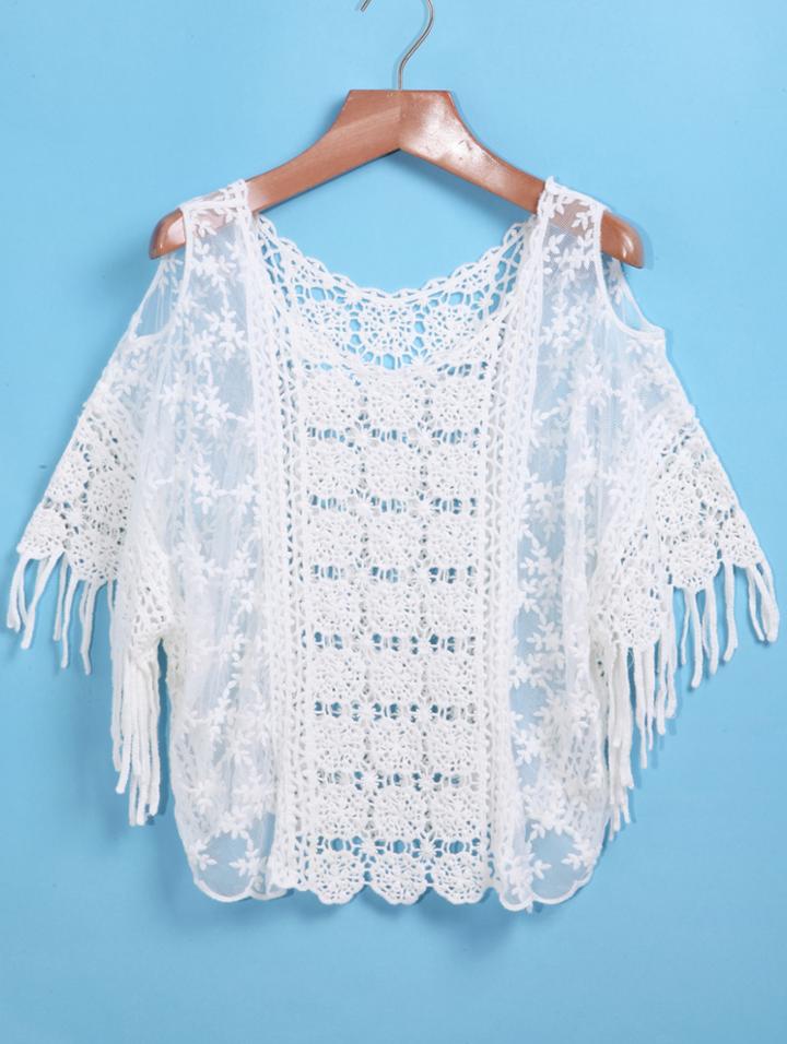 Shein White Off The Shoulder Lace Blouse
