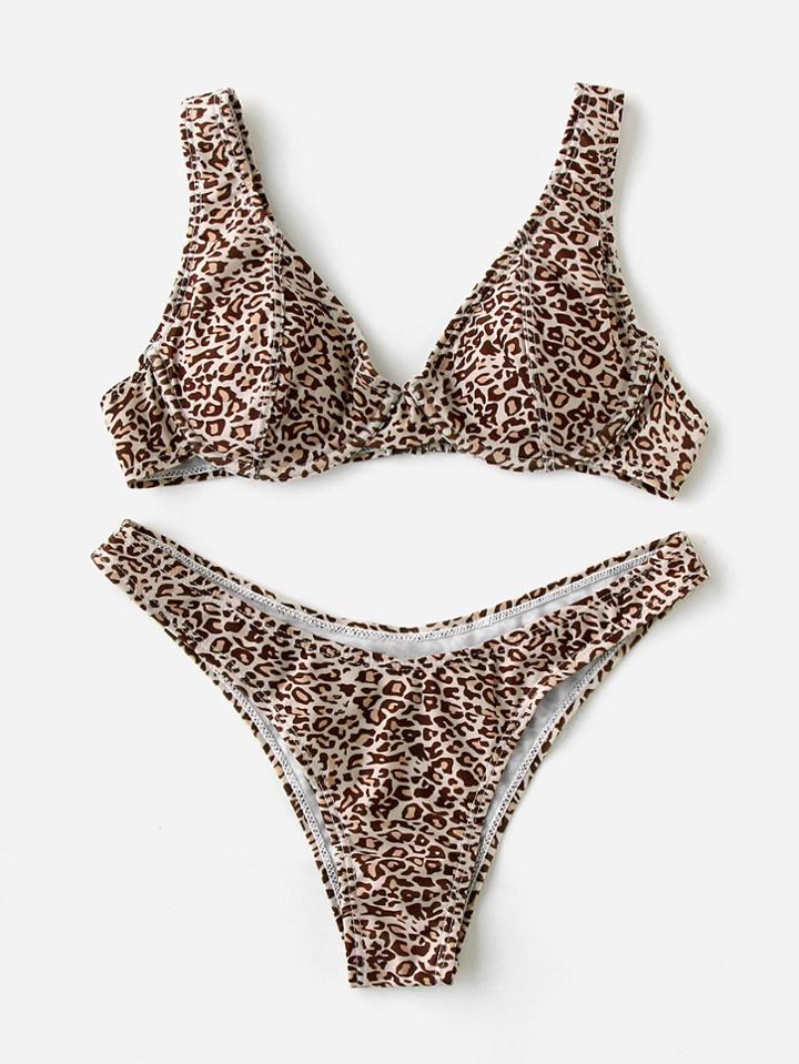 Shein Leopard Print High Leg Bikini Set