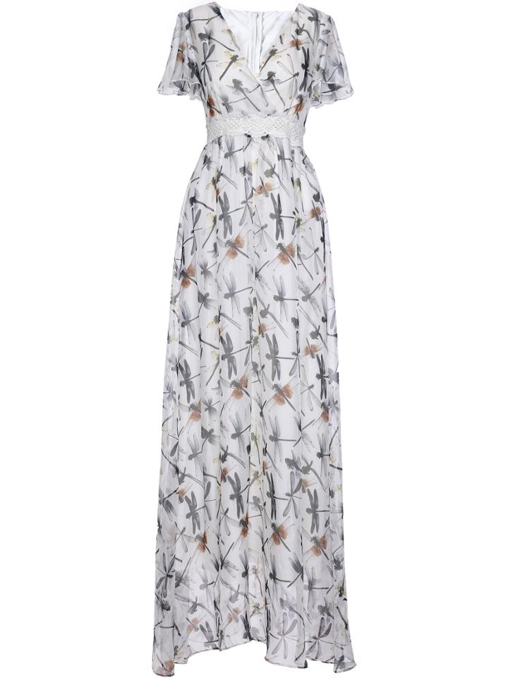 Shein V Neck Dragonfly Print Maxi Dress