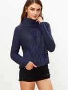 Shein Navy Turtleneck Cable Knit Sweater
