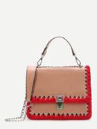 Shein Pink Lace Up Trim Satchel Bag With Chain