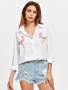 Shein Embroidered Flamingo Patch Dolphin Hem Shirt