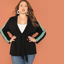 Shein Plus Contrast Tape Side Tie Waist Blazer