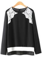 Shein Black Long Sleeve Lace Splicing Blouse