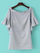 Shein Multicolor Boat Neck Ruffle Stripe Cutout Waist Dress