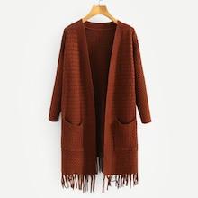 Shein Pocket Front Fringe Hem Cardigan