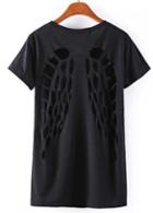 Rosewe Charming Round Neck Cutout Design Black Tees For Summer