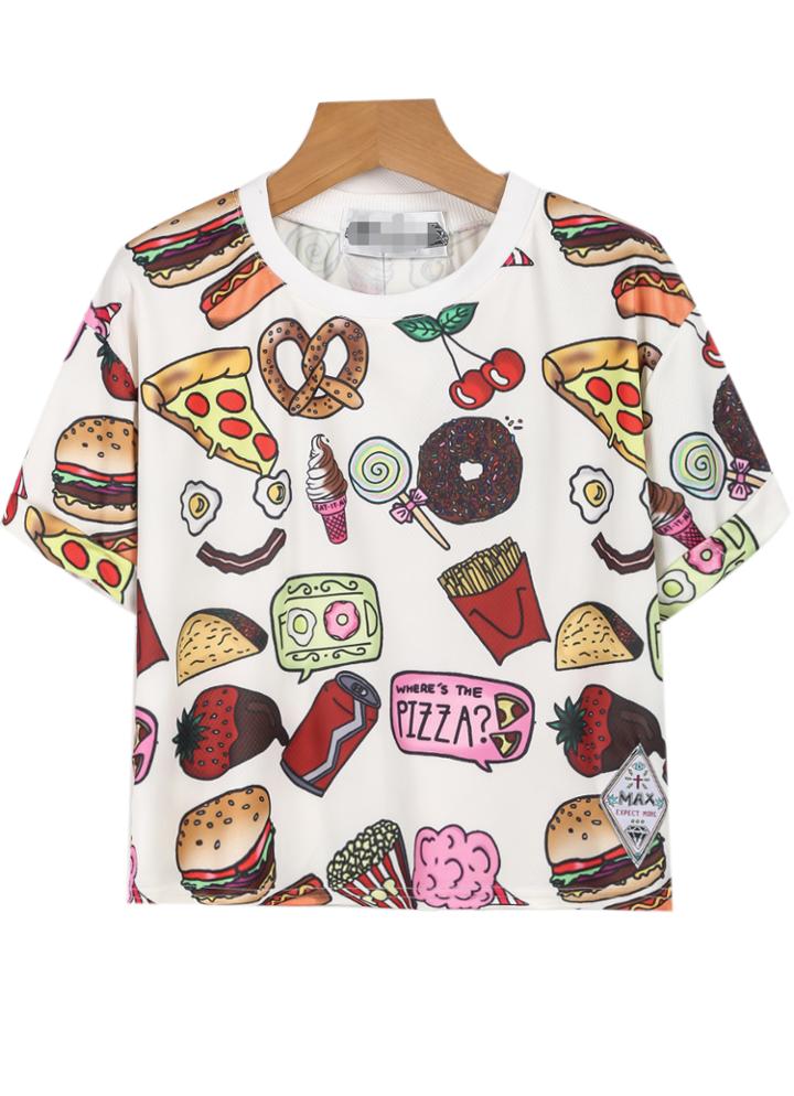 Shein White Short Sleeve Fast Food Print T-shirt