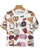 Shein White Short Sleeve Fast Food Print T-shirt