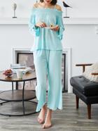 Shein Frill Trim Tie Cuff Tee & Pants Pajama Set