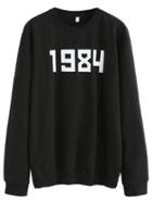 Shein Black Number Print Sweatshirt