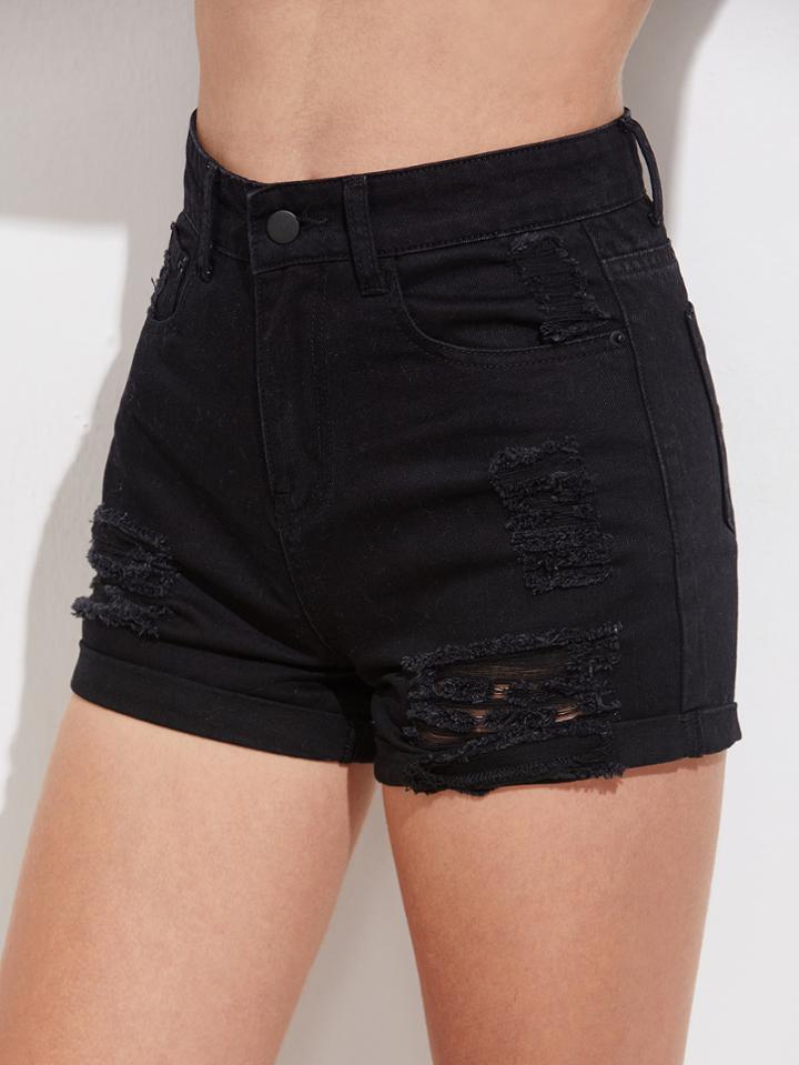Shein Distressed Roll Cuff Denim Shorts