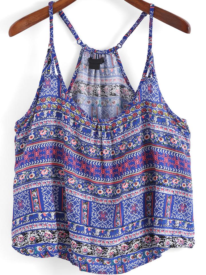 Shein Blue Spaghetti Strap Tribal Print Cami Top