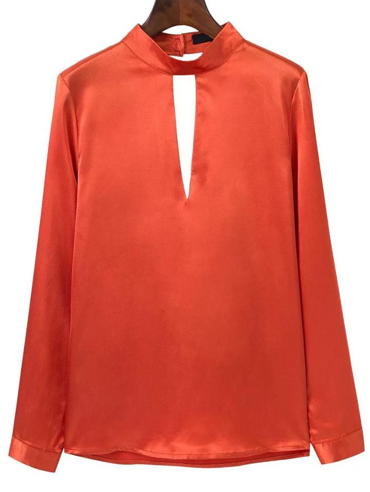 Shein Red Choker Neck Open Back Blouse