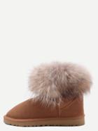 Shein Brown Genuine Leather Fur Cuff Snow Boots