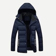 Shein Men Letter Tape Solid Hooded Puffer Coat