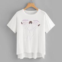 Shein Graphic Print Rhinestone Detail Tee