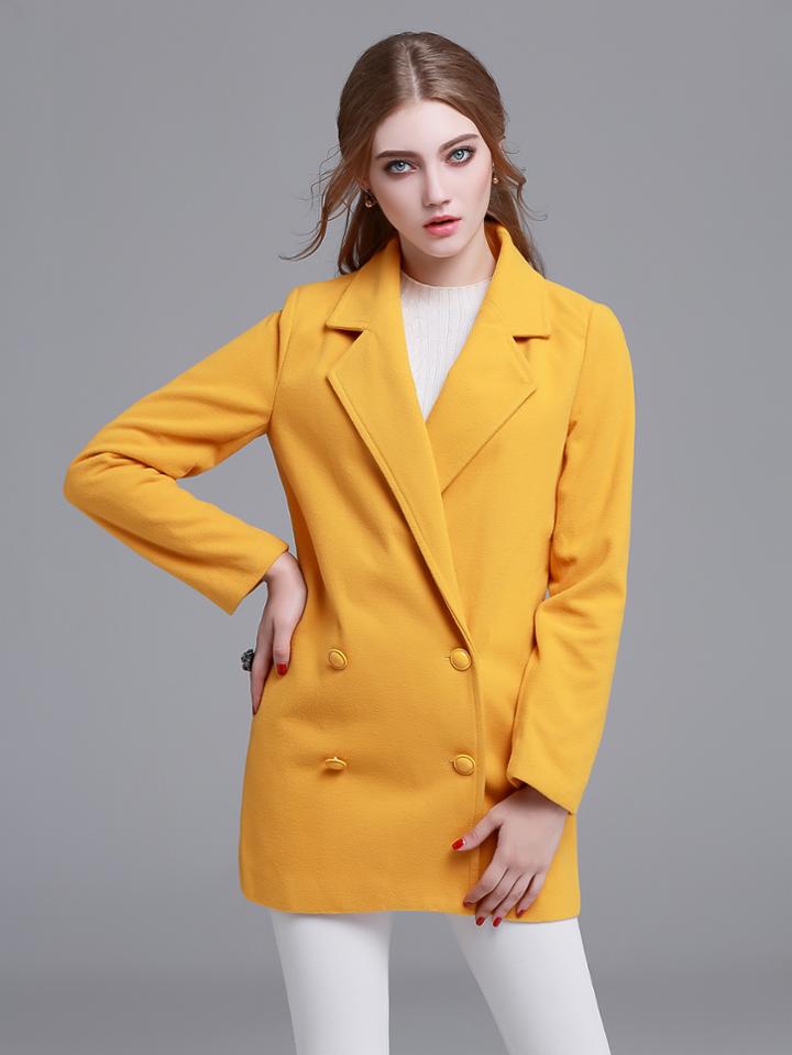Shein Yellow Notch Lapel Double Button Coat