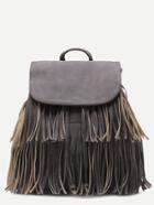 Shein Grey Pu Tassel Fringe Drawstring Backpack