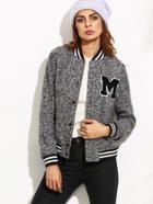 Shein Grey Marled Knit Baseball Jacket With Letter Patch