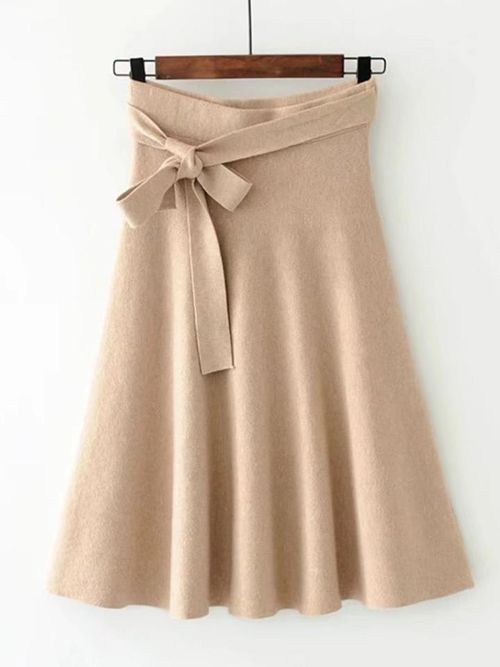 Shein Self Tie A Line Knit Skirt