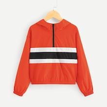 Shein Girls Zip Half Placket Hooded Jacket