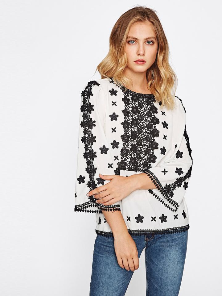 Shein Floral Lace Applique Embroidered Top