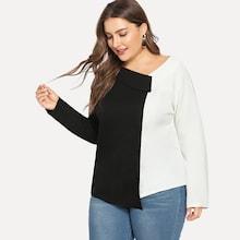 Shein Plus Color-block Asymmetrical Hem Blouse